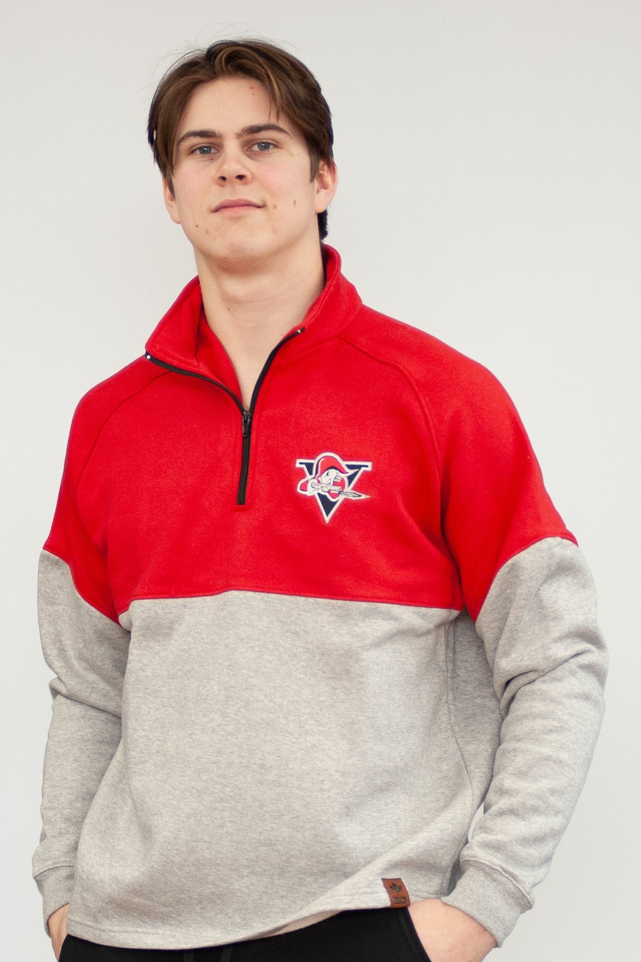 Chandail ML 1/4 ZIP Rouge et Gris (U)