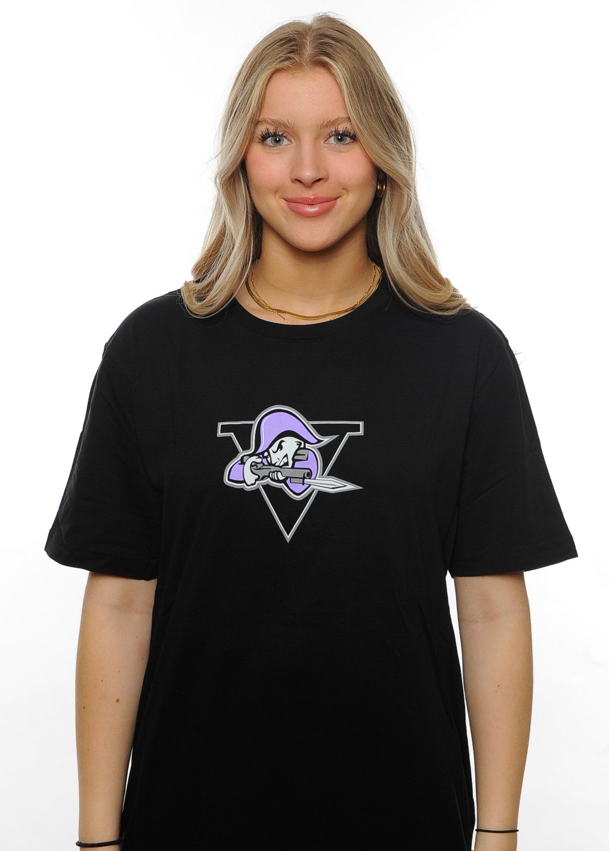 T-SHIRT NOIR - LOGO MAUVE (F)