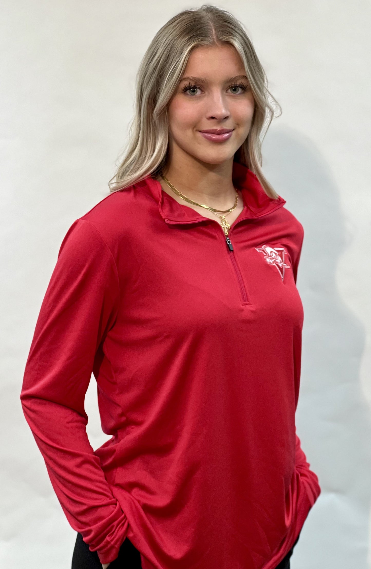 1/4 Zip Chandail Rouge Femme